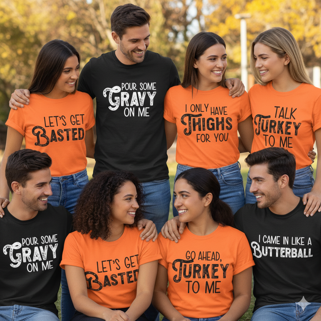Thanksgiving T Shirts for Family, Funny Group Saying Printed Shirts