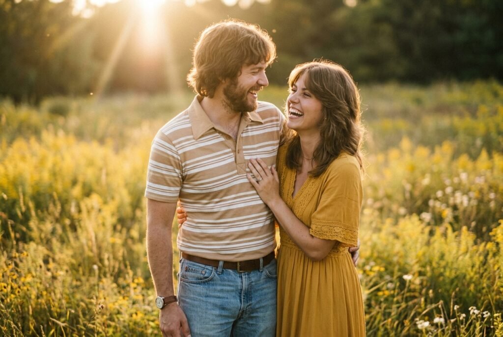 prompt for gemini ai retro style couple photo showing 70s vintage aesthetic