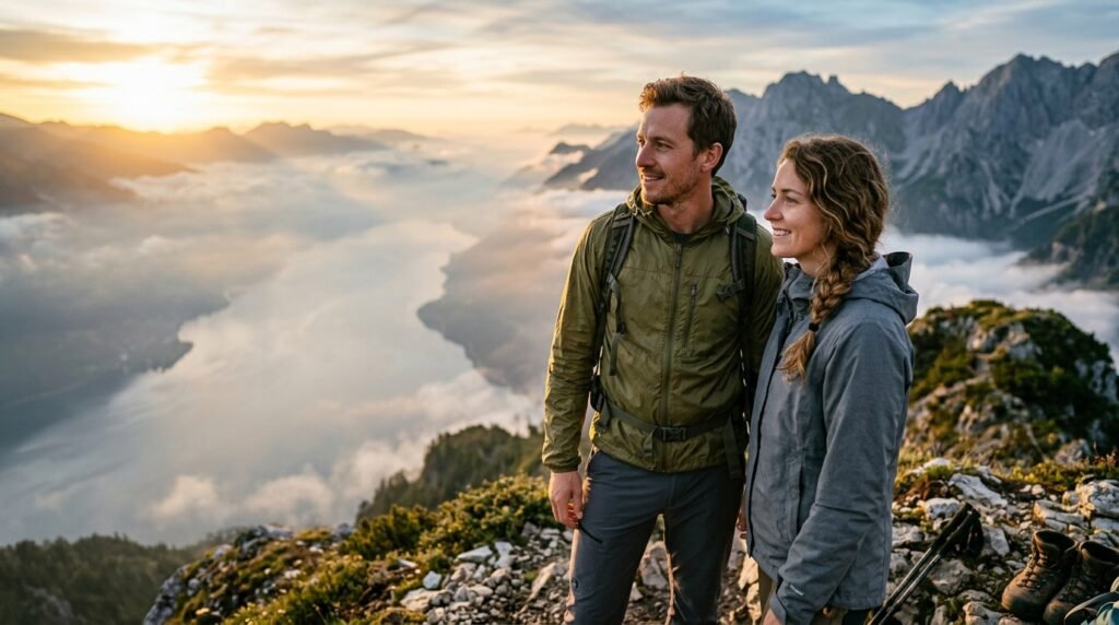 google gemini ai photo editing prompt couple showing hikers at sunrise