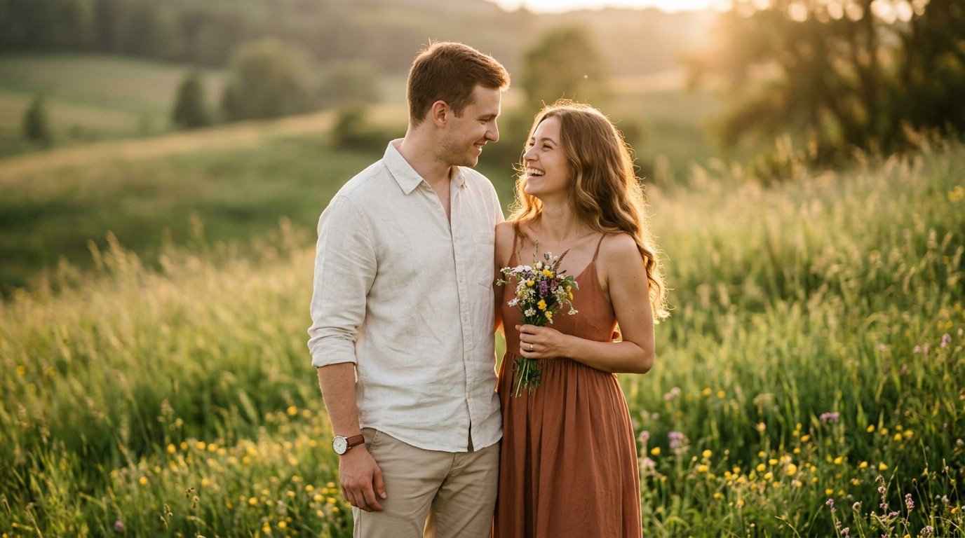 prompt for gemini ai couple meadow lighting technique prompt for gemini ai couple showing a couple in a sunlit meadow