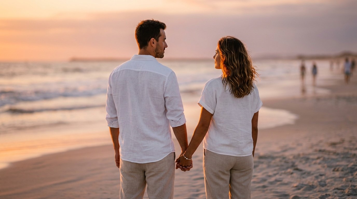 prompts for gemini ai for couples showing a beach sunset portrait
