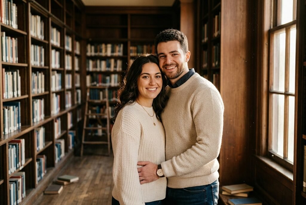 gemini couple ai photo prompt example of couple in library