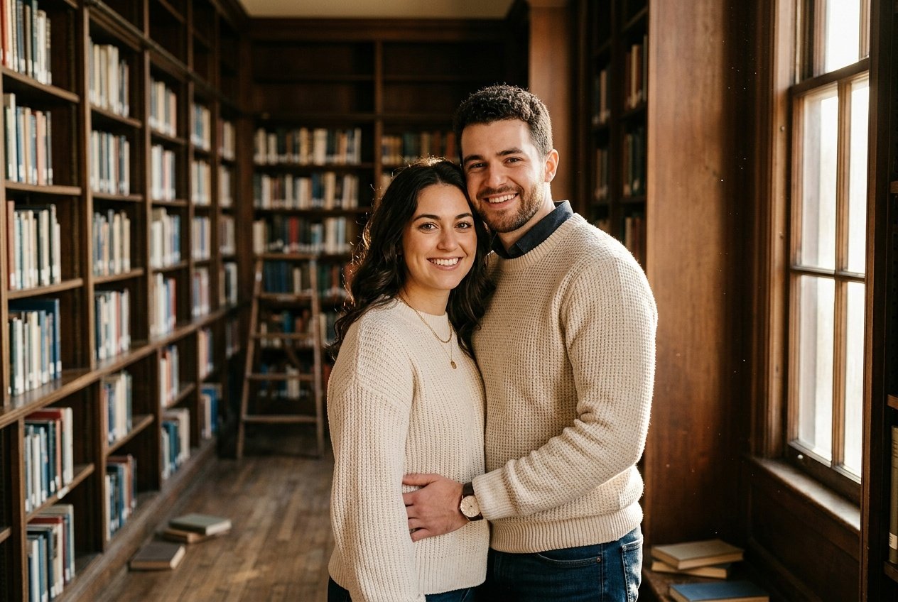 gemini couple ai photo prompt example of couple in library