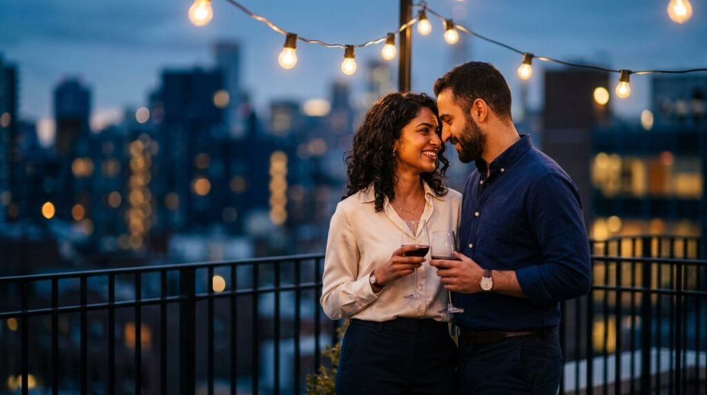gemini ai couple photo prompt copy paste for a romantic rooftop date scene.