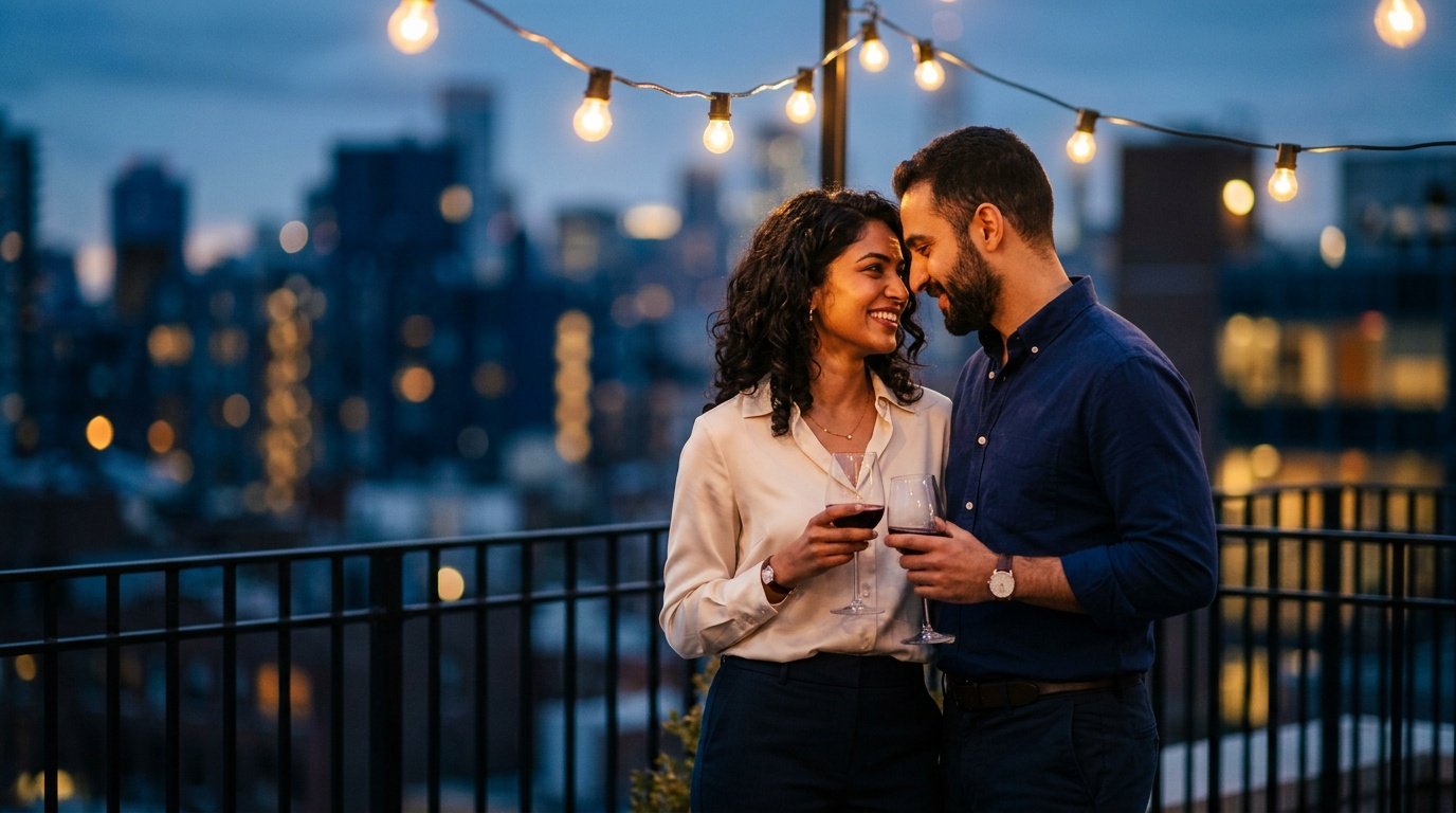 gemini ai couple photo prompt copy paste for a romantic rooftop date scene.