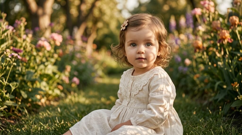 gemini ai photo prompt copy paste for baby girl in a sunlit garden