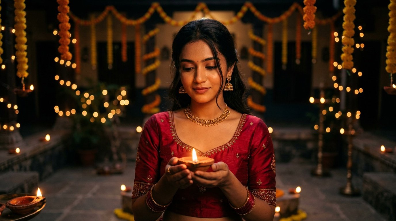 diwali gemini prompt girl portrait in a traditional festive setting