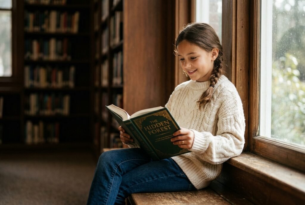 gemini prompts for 10 year girl showing a girl reading by window