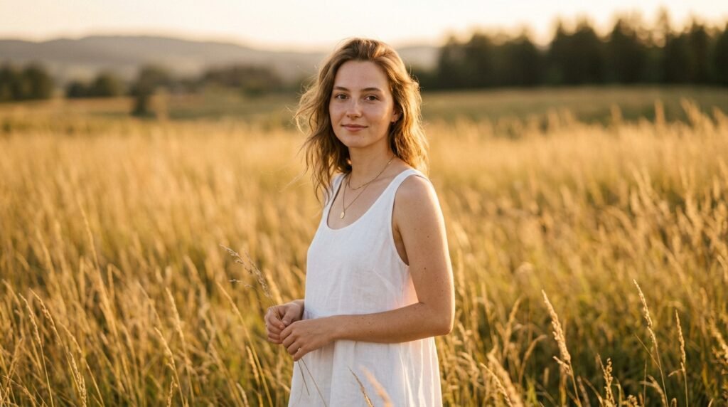 google gemini photo prompt for girl showing golden hour field portrait