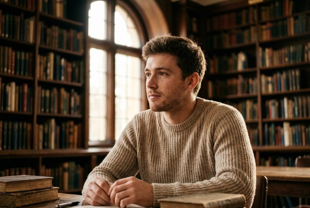 google gemini boys prompt used for a man in a library