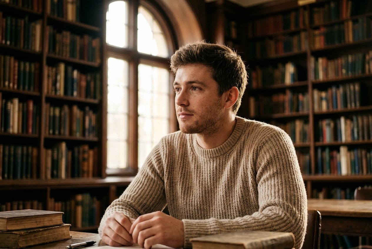 google gemini boys prompt used for a man in a library