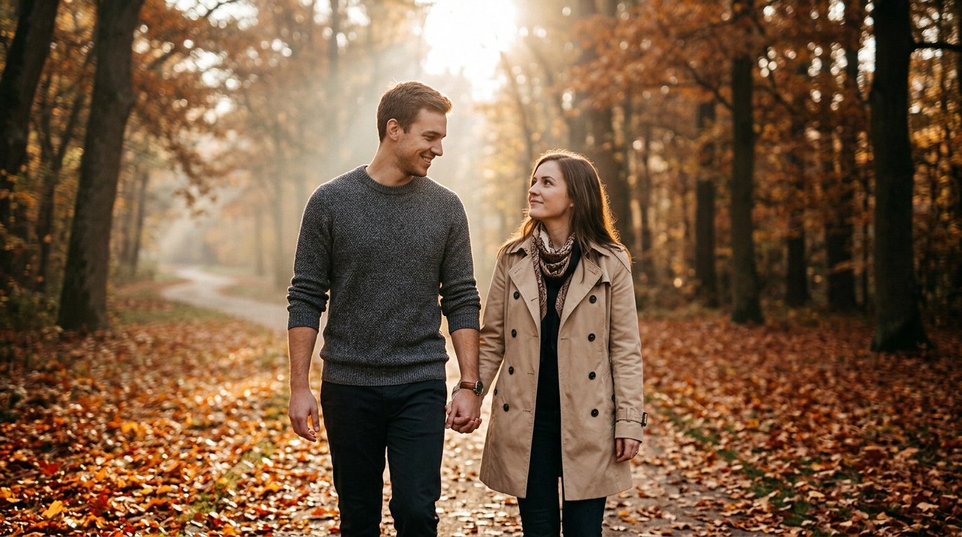 couple romantic prompt for gemini ai used to create soft autumn portrait