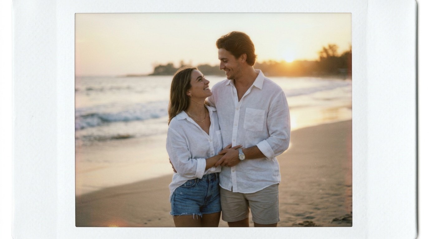 gemini prompt for couple photo polaroid on a beach setting