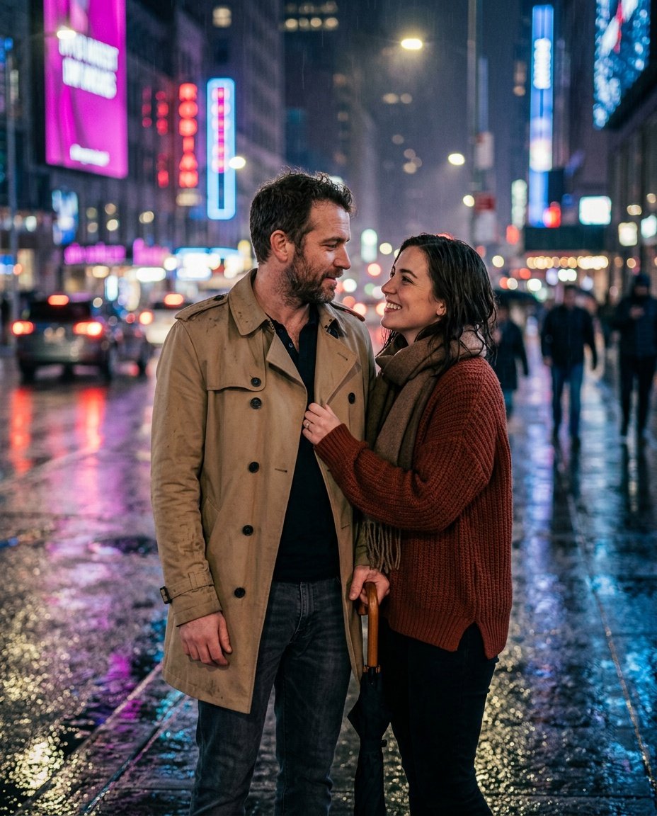 couple ai prompt gemini rainy night bokeh effect couple ai prompt gemini for rainy city street photo