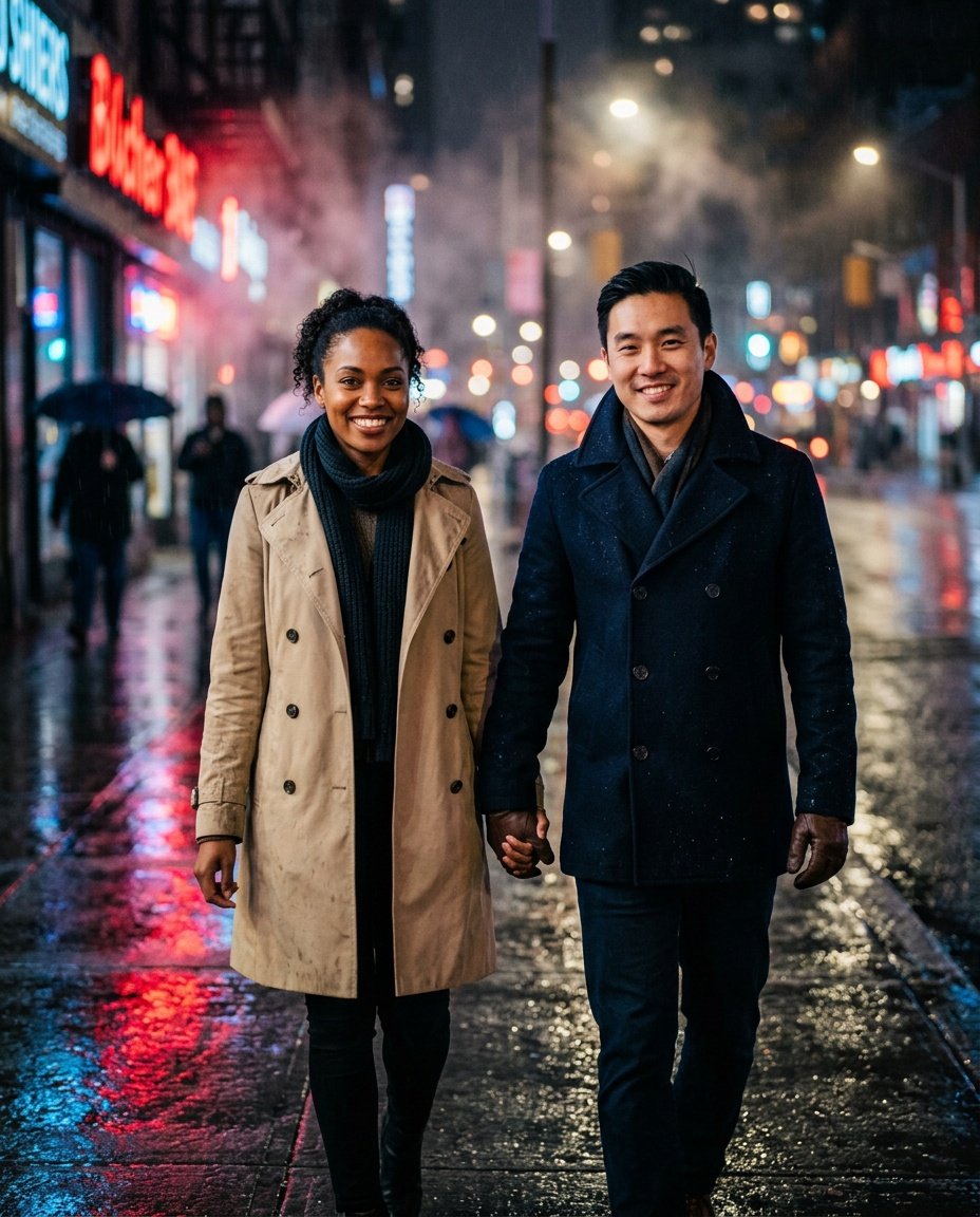 gemini ai couples prompt for rainy city aesthetic gemini ai couples prompt showing a couple on a wet street