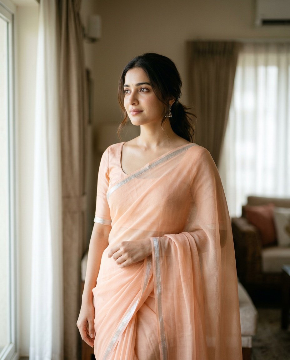 prompt for gemini ai girl saree using soft window lighting