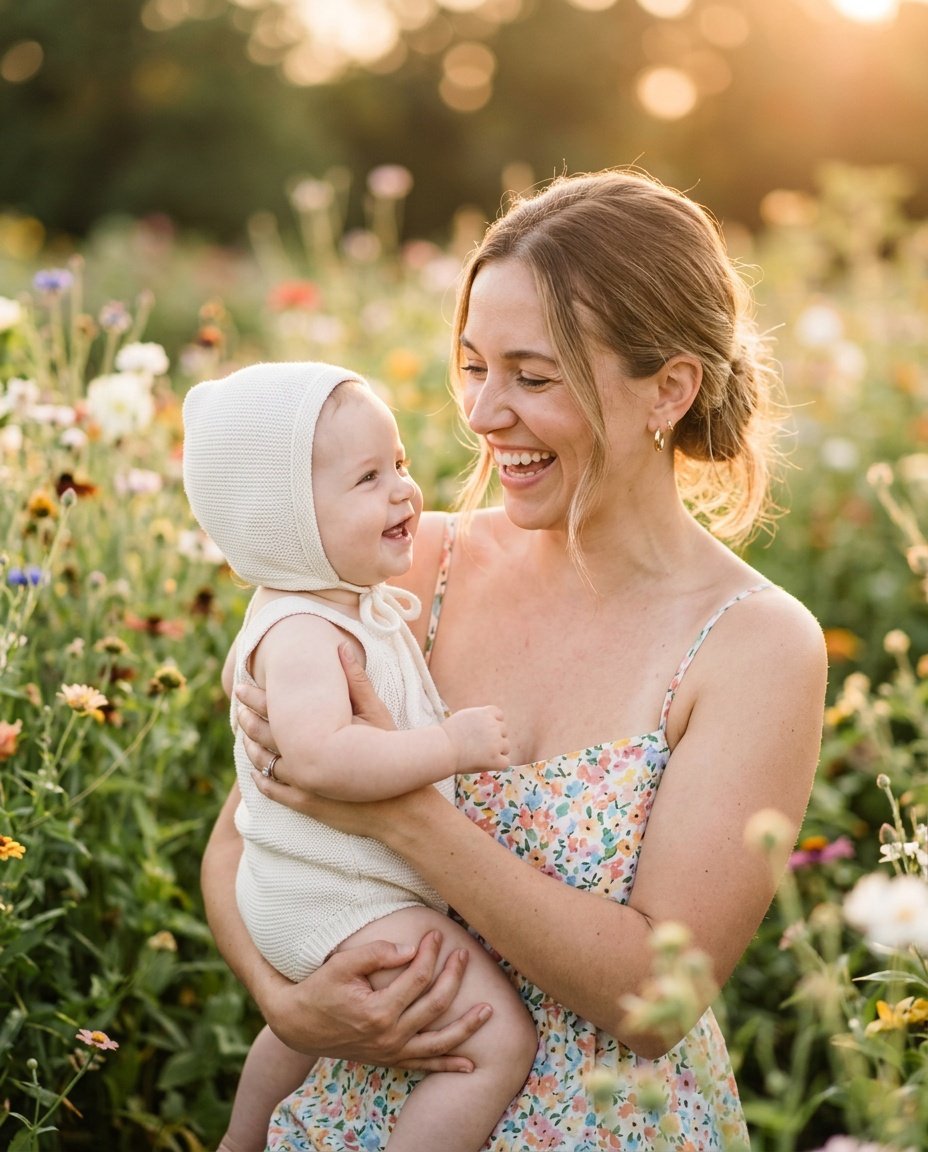 outdoor baby girl photoshoot style with golden hour light