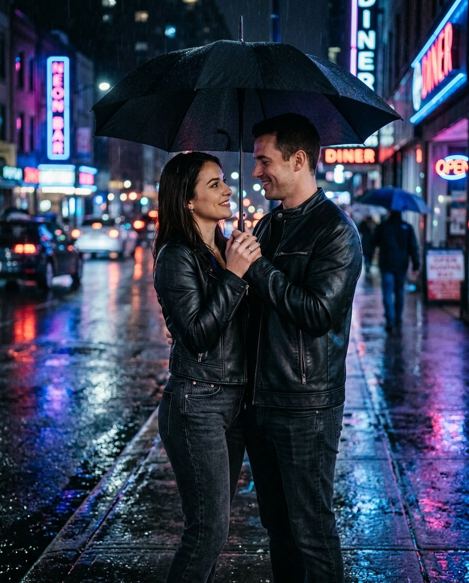 couple gemini ai photo prompt copy paste urban night scene