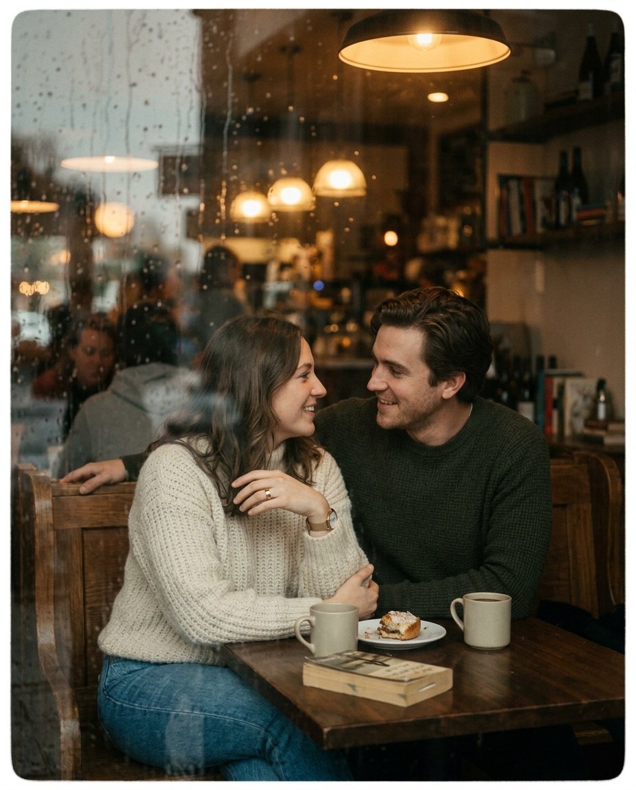 prompt for gemini ai couple photo polaroid in coffee shop