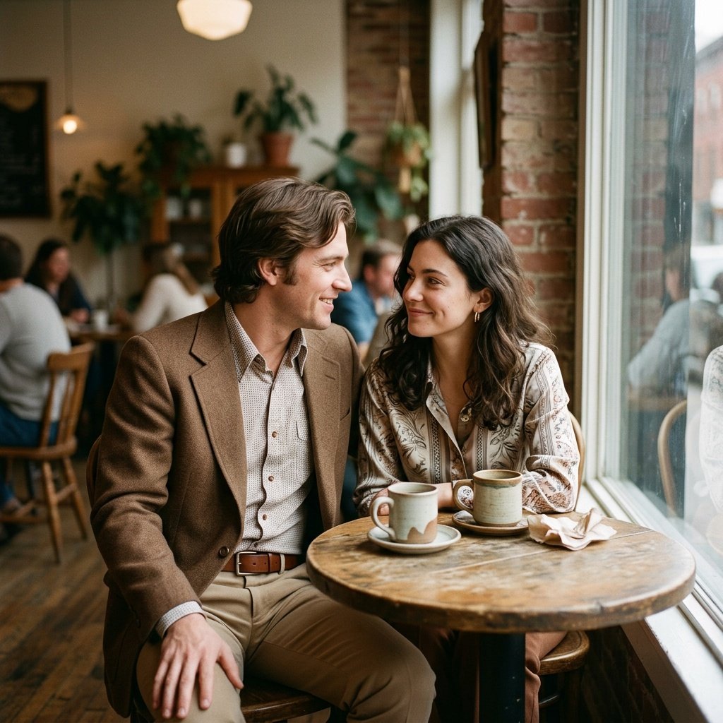 retro couple prompt for gemini used for vintage cafe scene