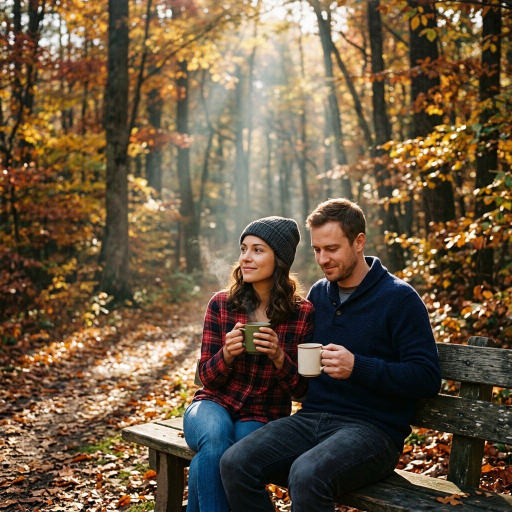 prompt couple gemini ai autumn forest cozy atmosphere prompt couple gemini ai with couple sitting in autumn forest