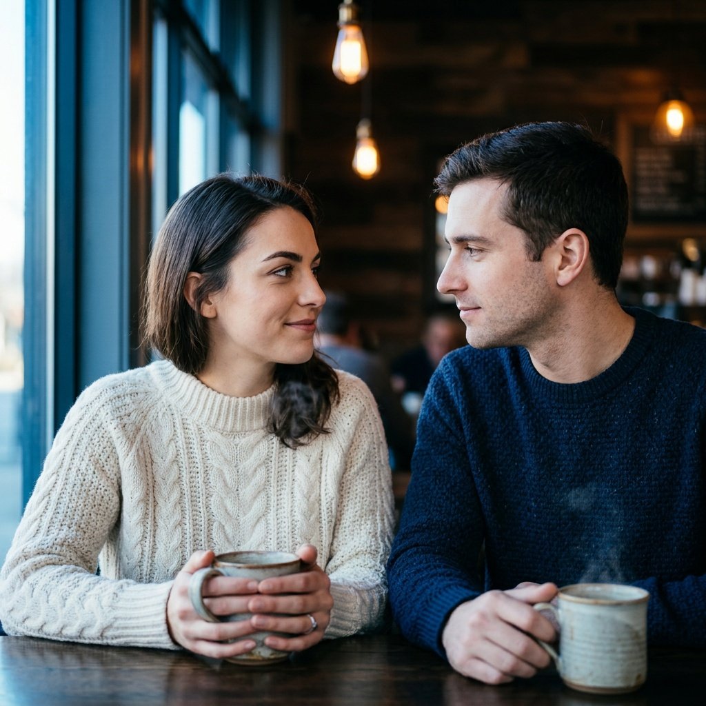 realistic couple prompt for gemini cafe portrait