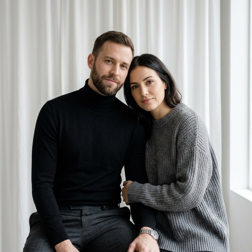 gemini couple photo prompt white curtain creating studio look