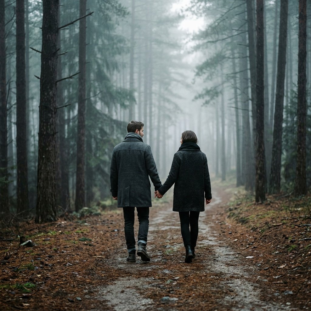 gemini ai photo prompt copy paste for couple in misty forest setting