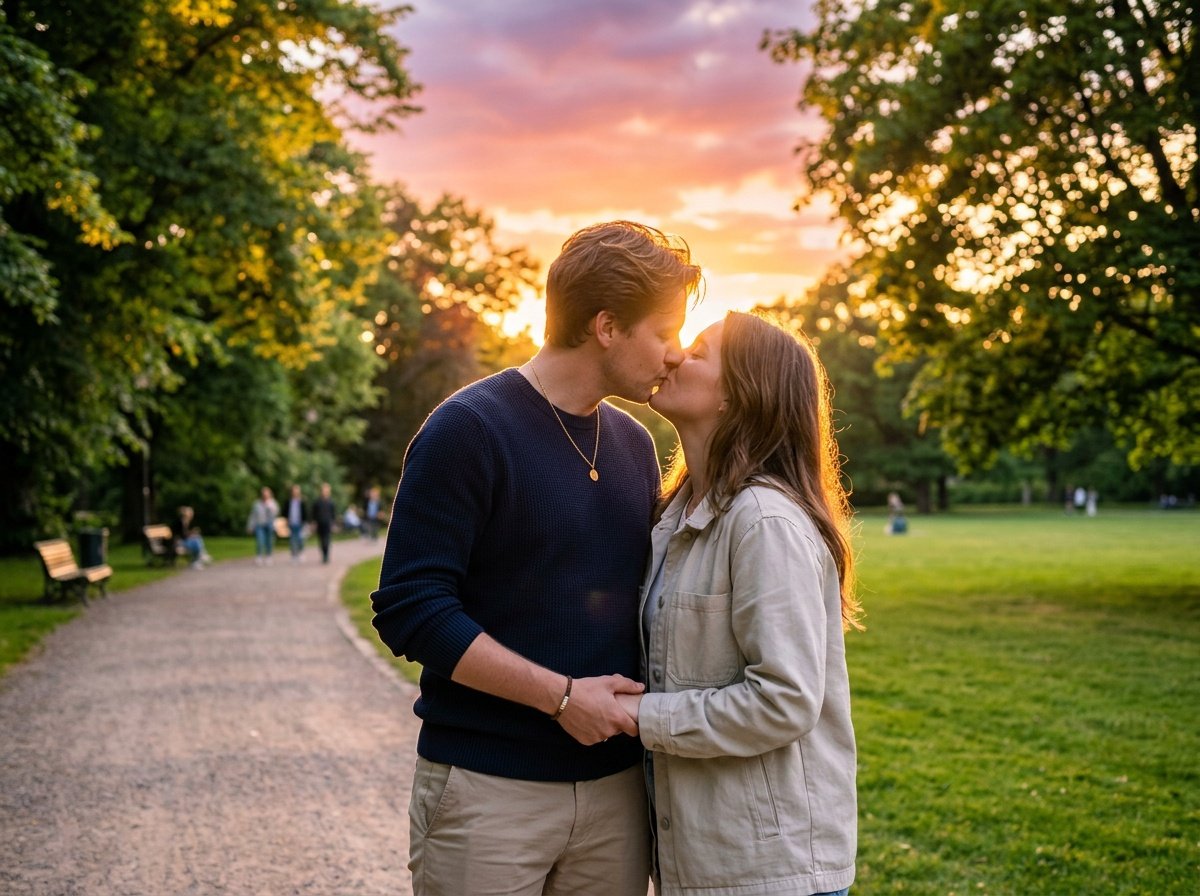 couple kissing prompt for gemini ai in a park