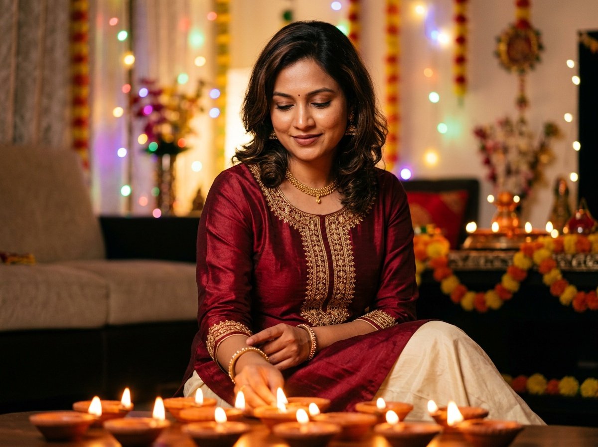 diwali couple gemini prompt festive lighting with diyas