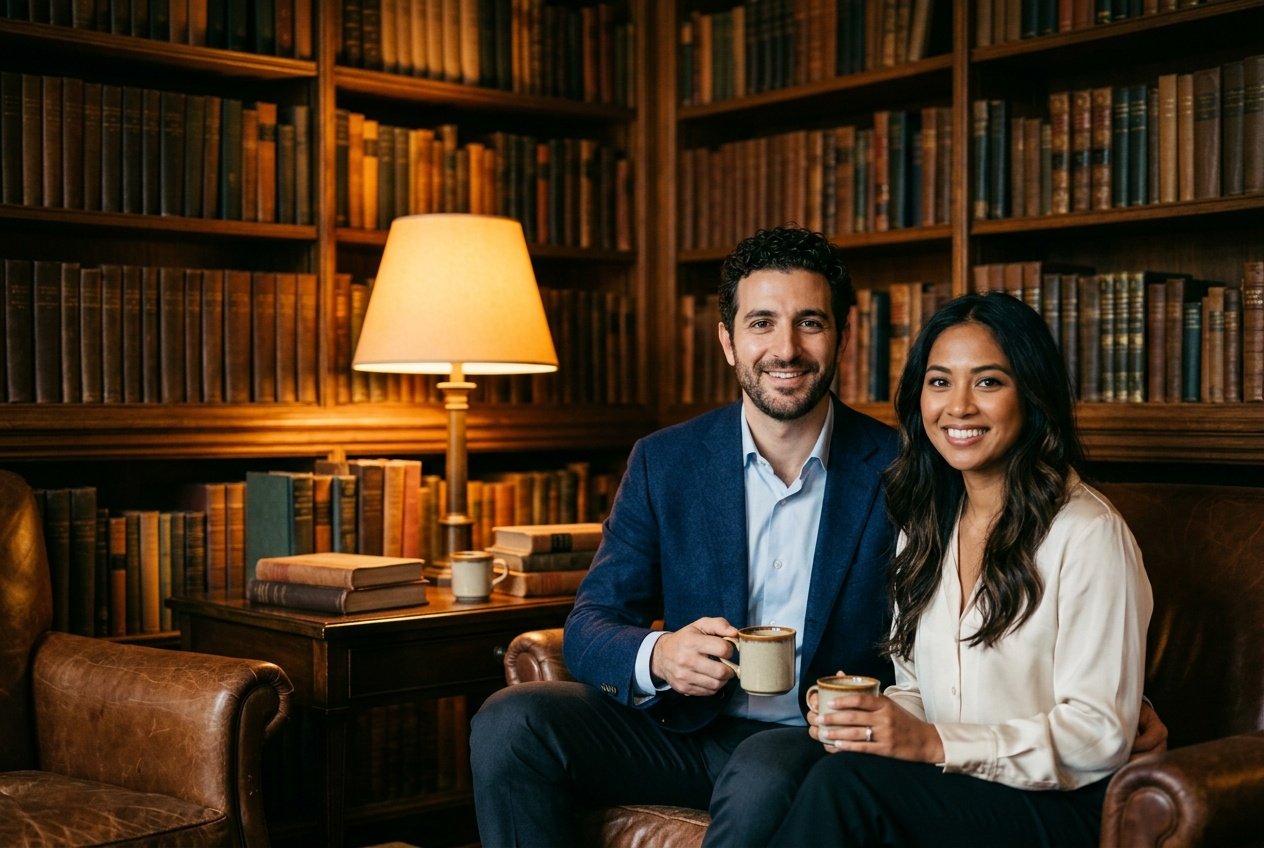 gemini banana prompts for couples creating cozy library scene