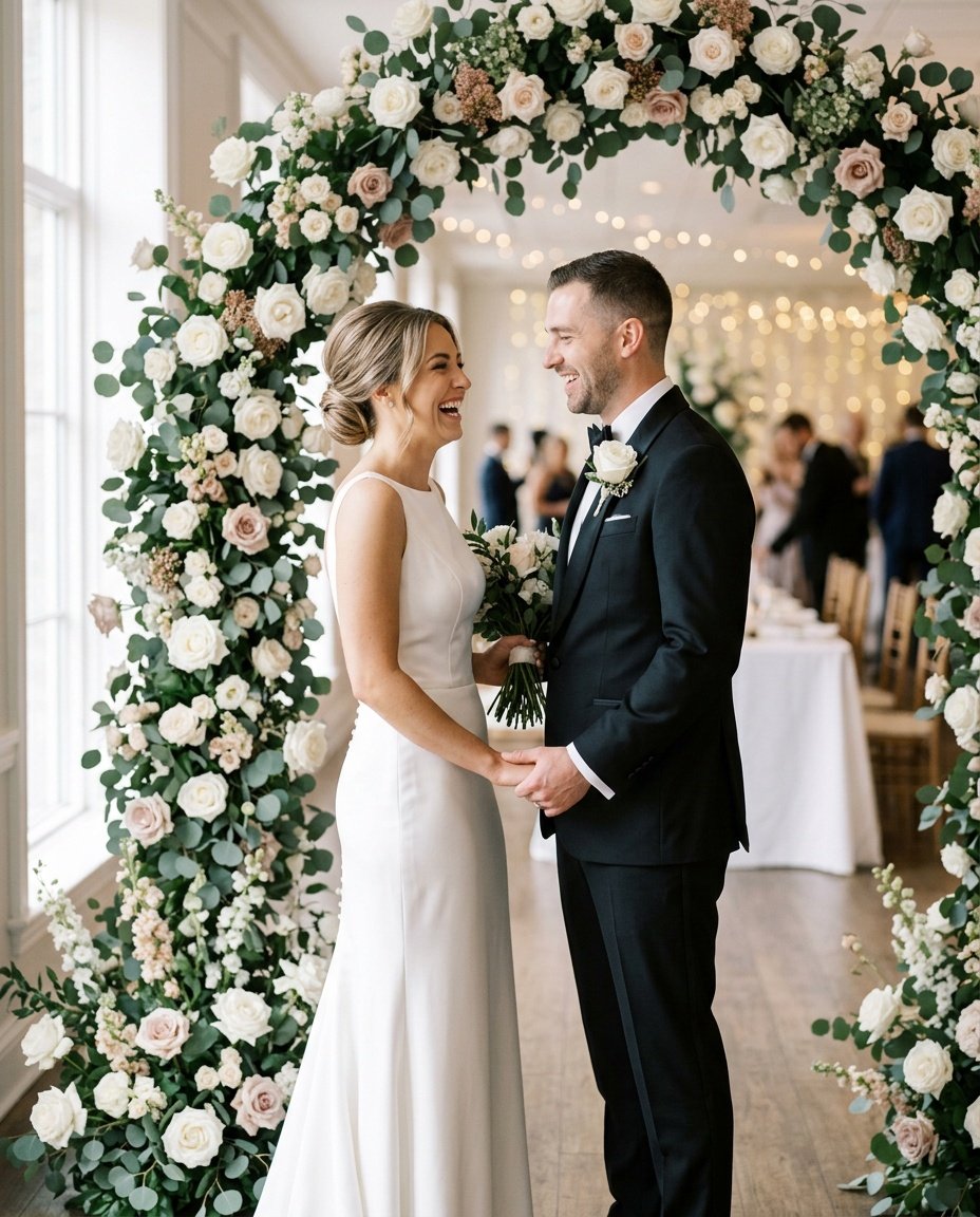 prompts for gemini couple photo showing formal wedding attire.