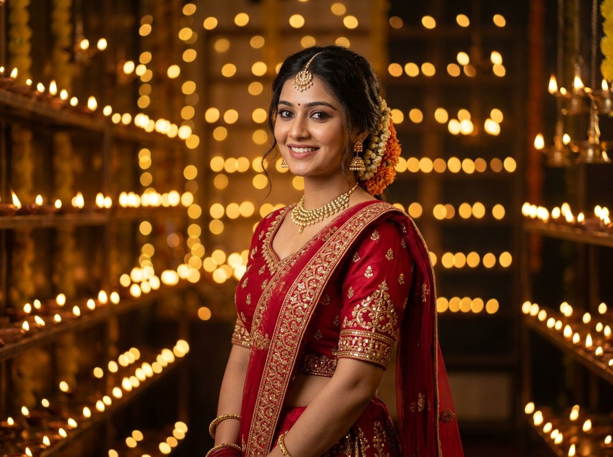 navratri prompt for gemini girl festive portrait with traditional lighting