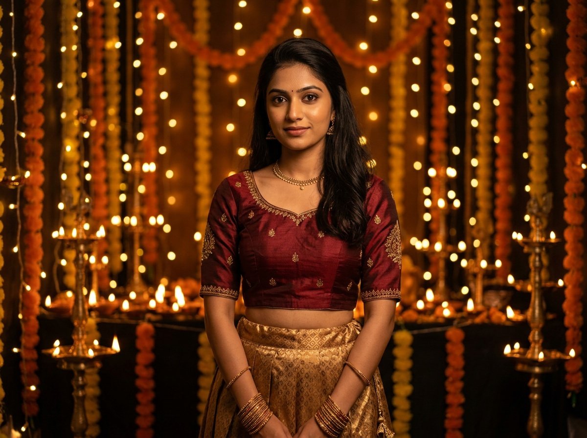 gemini diwali prompt girl style with traditional attire and lighting