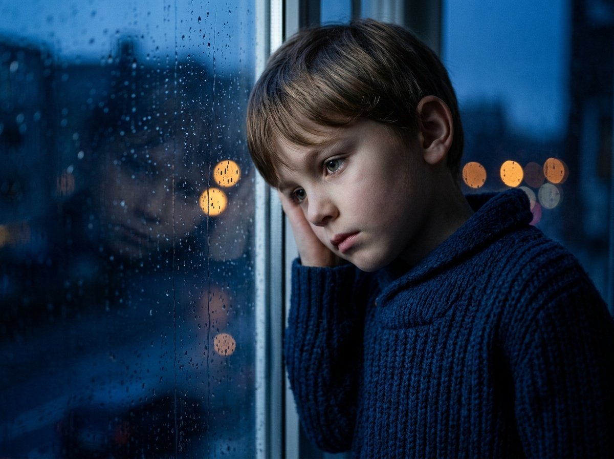 sad prompt for gemini boy style portrait by window