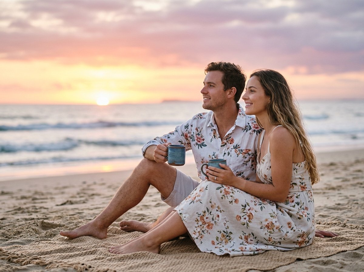 couple romantic prompt for gemini ai used to create beach portrait