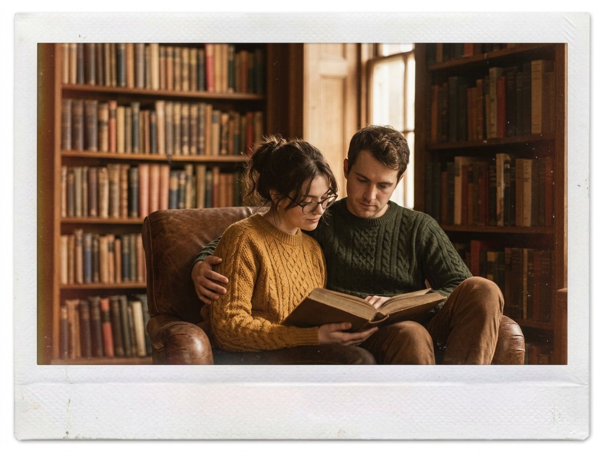 gemini ai polaroid couple photo prompt in a library