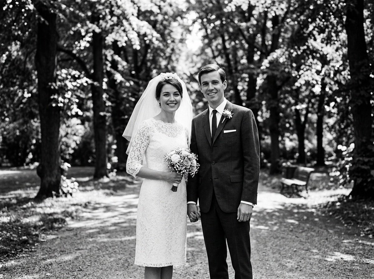 couple prompt for gemini ai retro style in 60s wedding theme