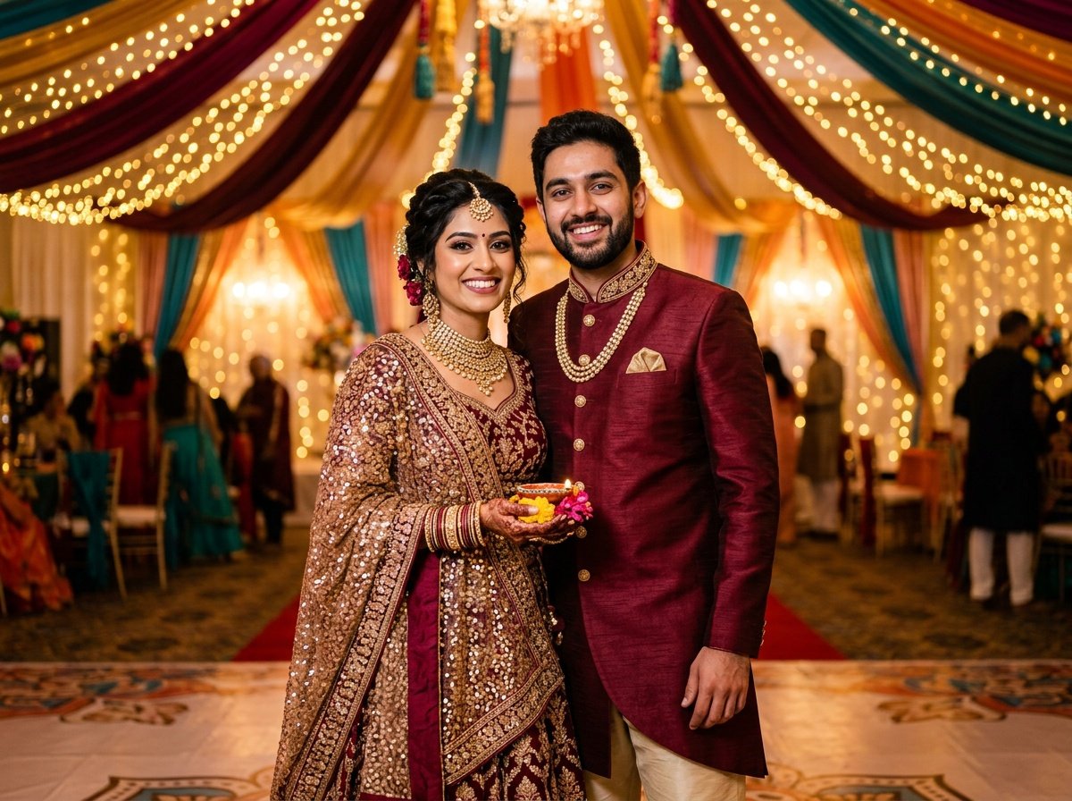 gemini diwali prompt couple featuring traditional colorful festive attire