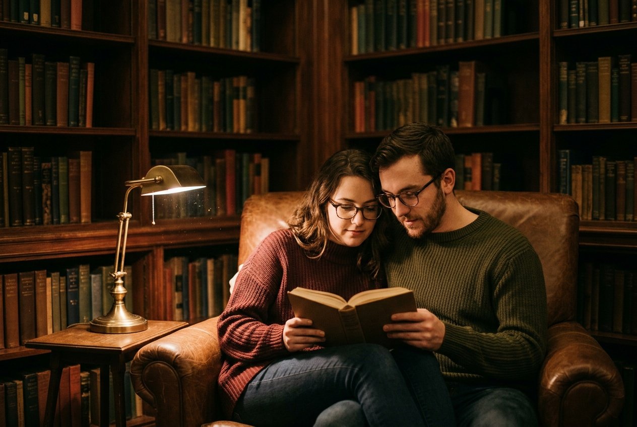 gemini ai prompt copy paste couple reading in library