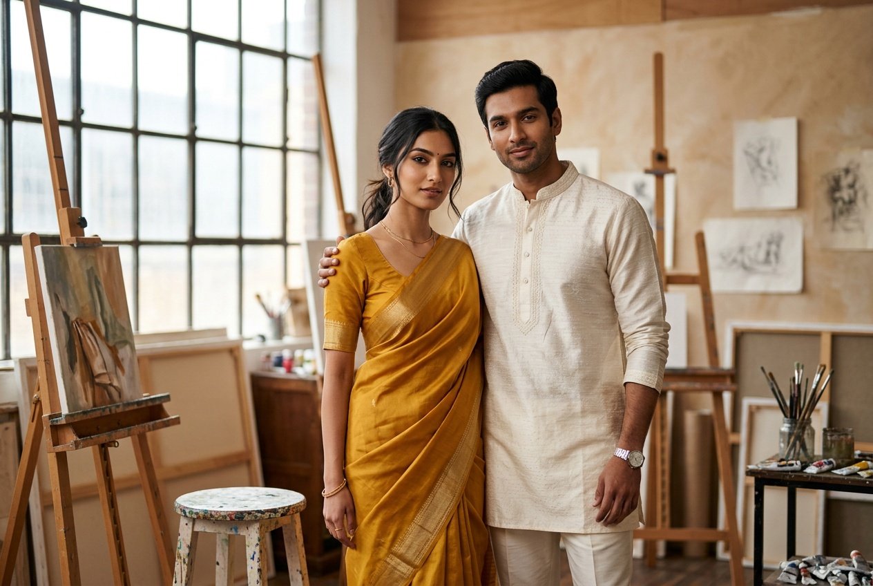 prompt for gemini ai saree look for couple artistic style prompt for gemini ai saree look for couple in an art studio