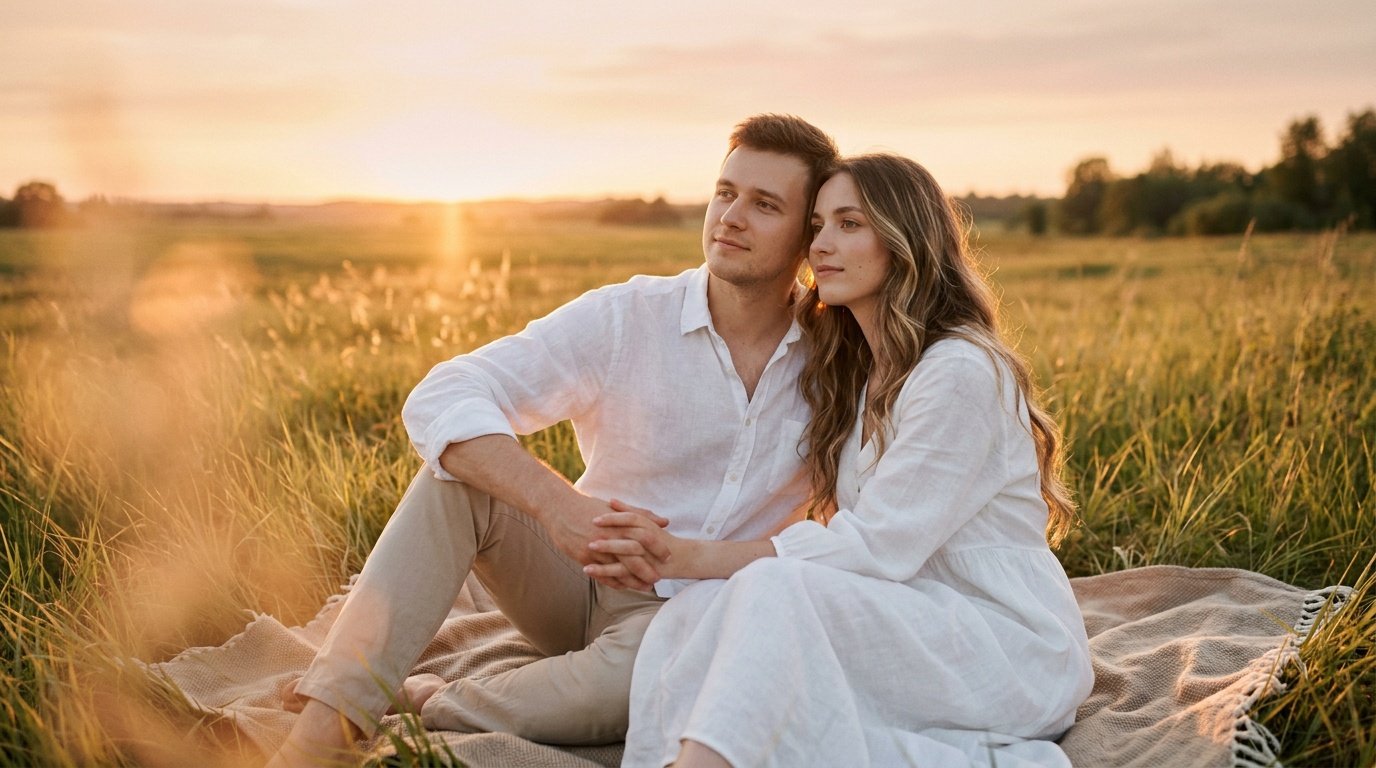 gemini ai couple photo prompt golden hour technique gemini ai couple photo prompt used in a meadow scene