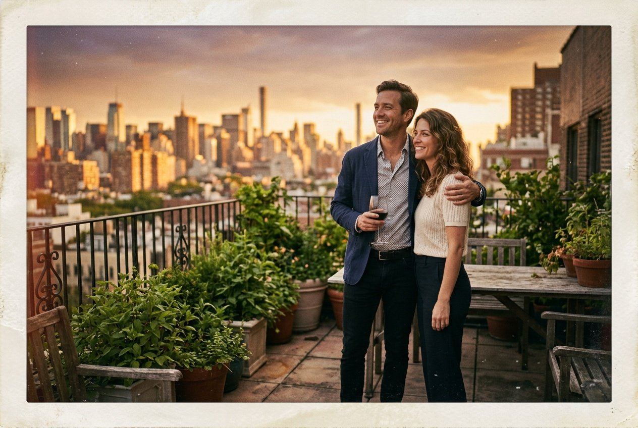 gemini polaroid ai prompt couple on rooftop