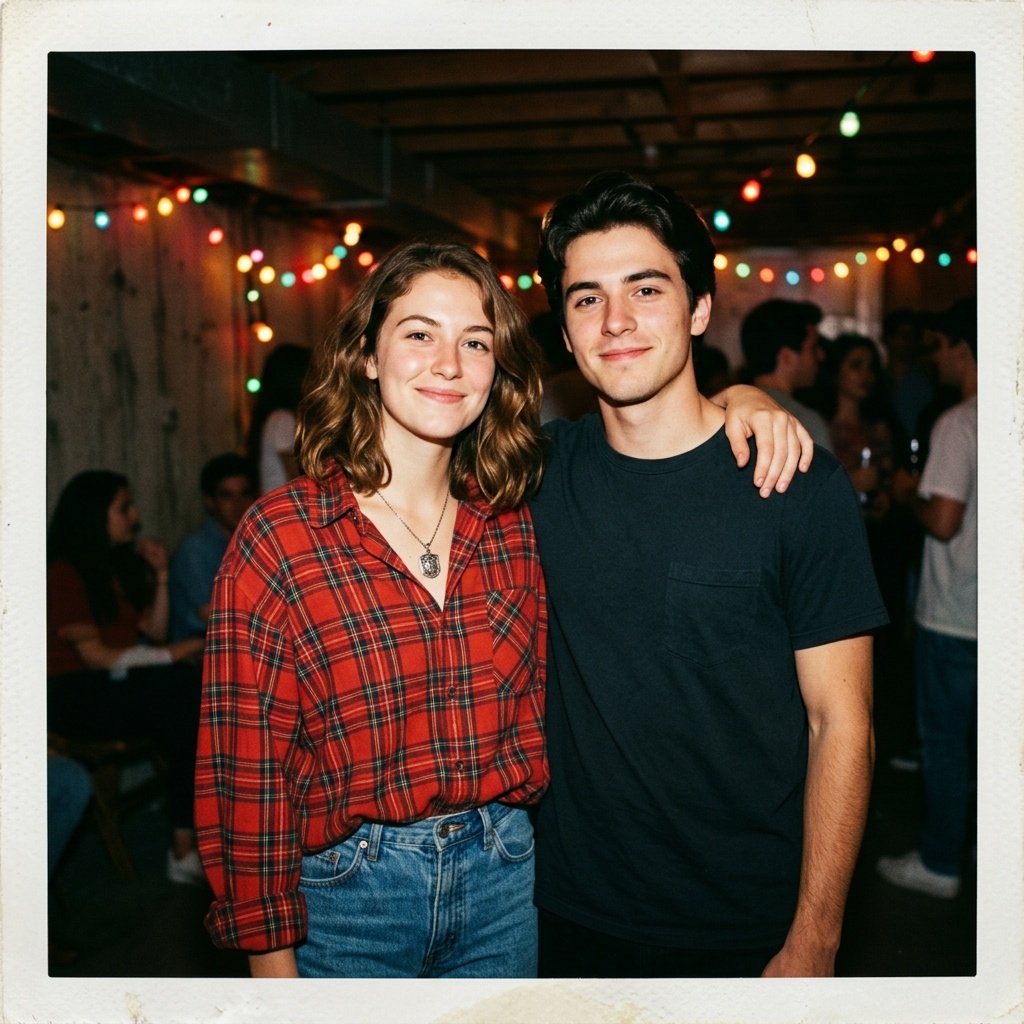 retro couple gemini prompt for 90s polaroid style