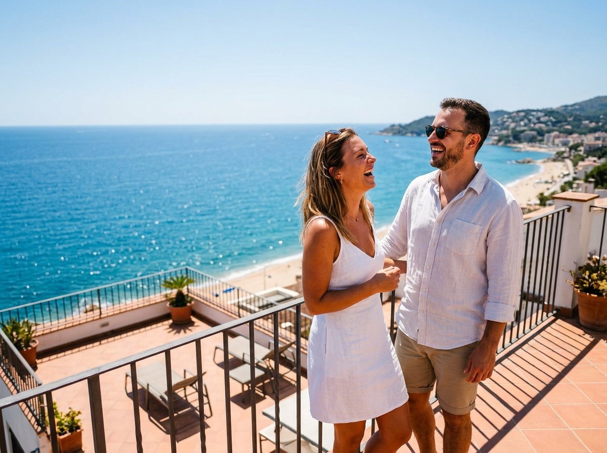 couple photo prompt gemini used for sunny beach rooftop scene