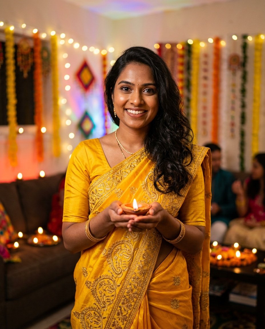 final gemini ai prompt girl saree example in festive setting