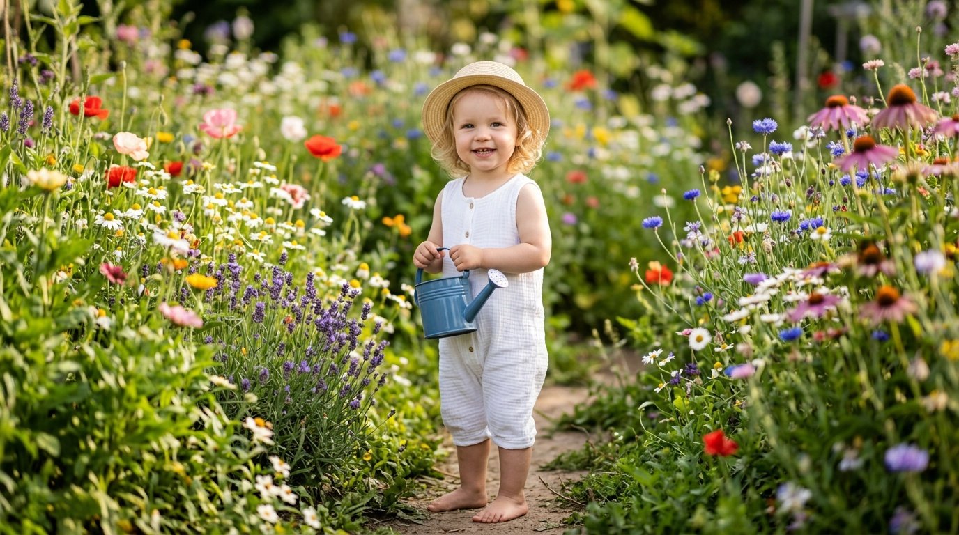 prompt for girls gemini in a wildflower garden